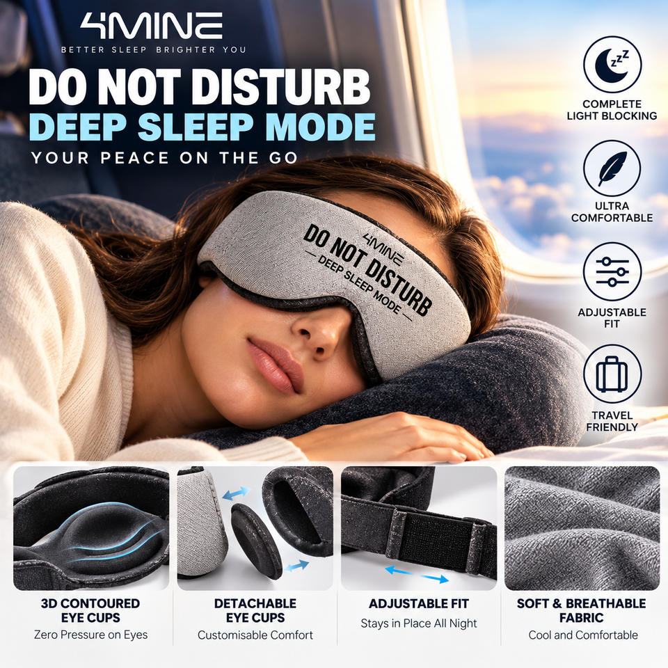 4MINE 3D Blackout Sleep Eye Mask for Side Sleepers & Travel – Detachable Adjustable Eye Cups, No Pressure – Do Not Disturb Deep Sleep Mode -