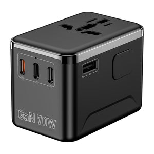 70W GaN Universal Travel Adapter Worldwide Plug | Fast USB-C PD Charger | UK EU US AU International Travel Adaptor | 3 USB-C & USB-A | Charge 5 Devices