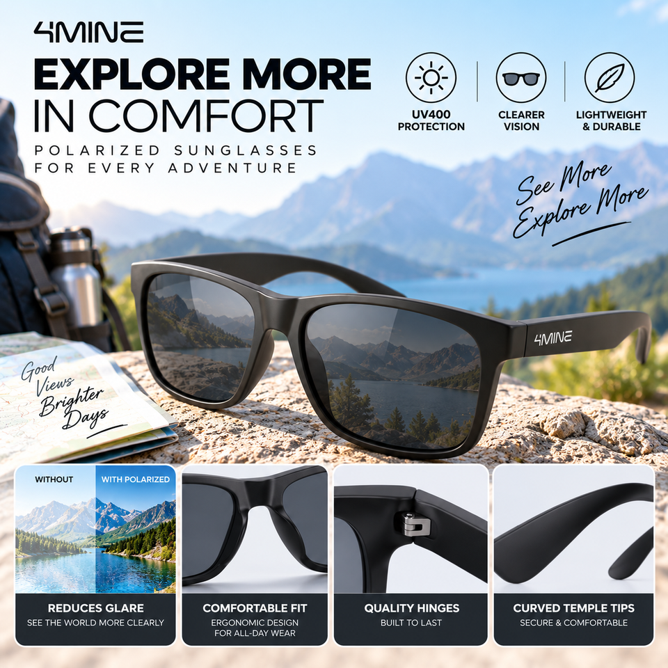 4MINE Polarized Sunglasses for Men & Women – UV400 Protection, Lightweight TR90 Frame, Category 3 Lenses